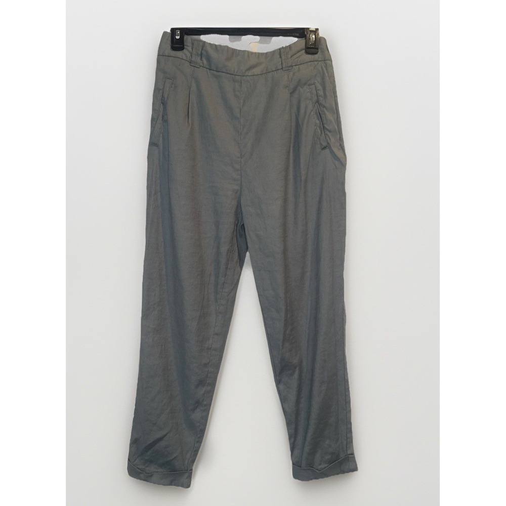 ANTHROPOLOGIE Ett Twa Womens Green‎ Linen Blend Cuffed Ankle Pants 4 Boho Hippie